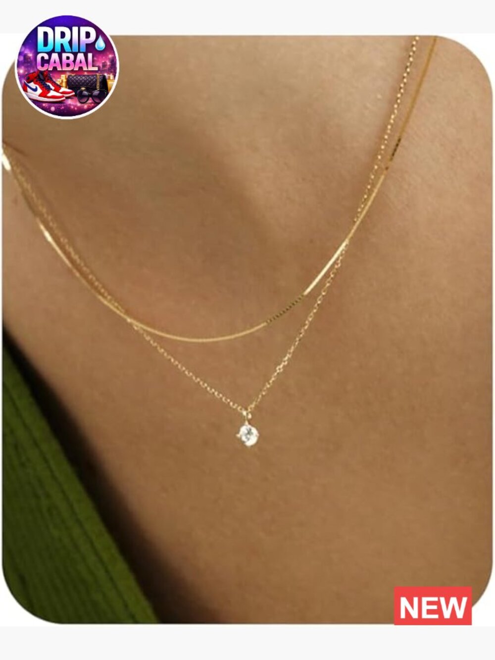 14K Gold Plated Layered Necklace Set with Cubic Zirconia